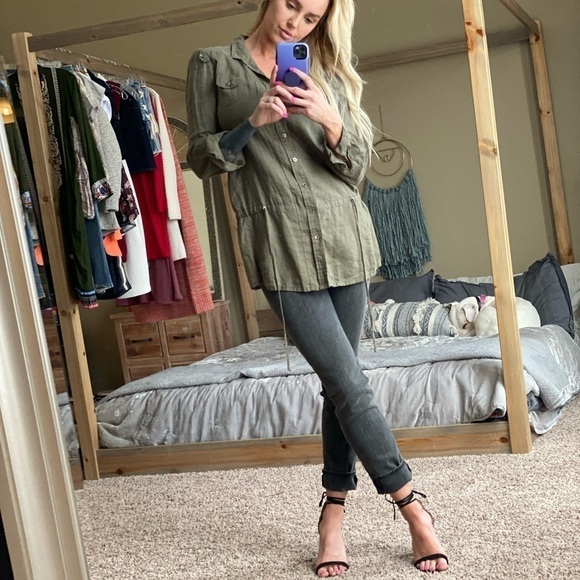 Acrobat Tops - Acrobat/ Belted Linen Button down belted Tunic
